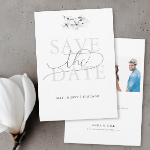 Modern Classic Magnolia BW Wedding Save the Date Invitation