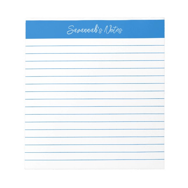 Modern Classic Medium Blue Script Personalized Notepad (Front)