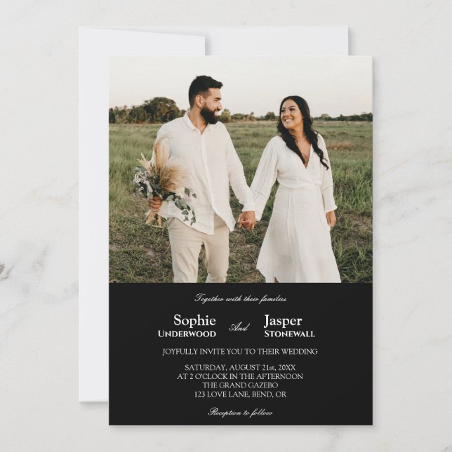 Modern Classic Minimalist Black Photo Wedding Invitation (Front)