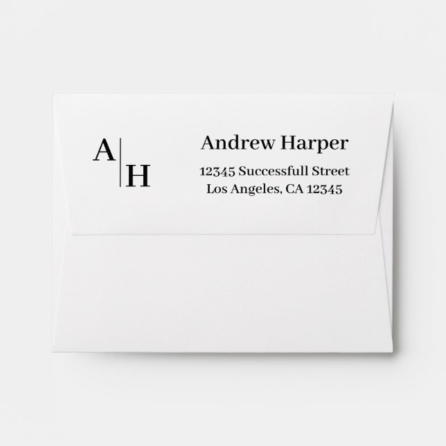 Modern Classic Minimalist Custom Monogram Initial Envelope (Back (Top Flap))