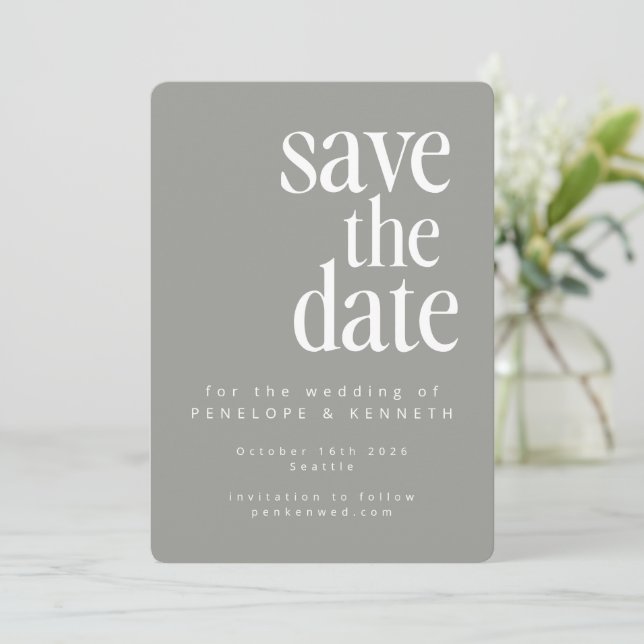 Modern Classic Minimalist Grey Simple Wedding Save The Date (Standing Front)