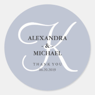 Modern Classic Monogram   Dusty Blue Thank You Round Sticker