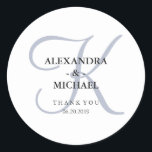 Modern Classic Monogram | Dusty Blue Wedding Classic Round Sticker<br><div class="desc">These elegant wedding stickers have a stylish dusty blue monogram,  and a white background.</div>