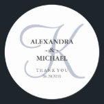 Modern Classic Monogram | Dusty Blue Wedding Classic Round Sticker<br><div class="desc">These elegant wedding stickers have a stylish dusty blue monogram, and a white background.</div>