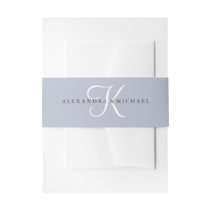 Modern Classic Monogram   Dusty Blue Wedding Invitation Belly Band