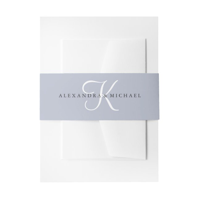 Modern Classic Monogram | Dusty Blue Wedding Invitation Belly Band (Front Example)
