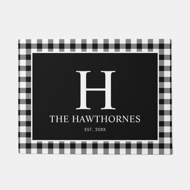 Modern Classic Monogram Gingham Plaid Doormat (Front)