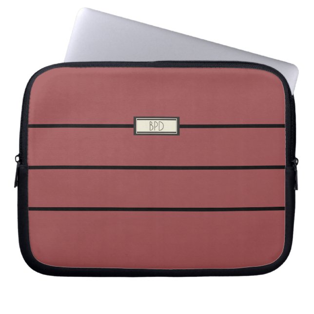 Modern Classic Monogrammed Initials Red & Black    Laptop Sleeve (Front)