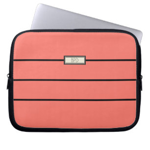 Modern Classic Monogrammed Initials Stylish Coral Laptop Sleeve