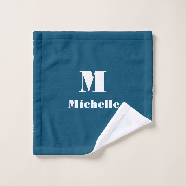 Modern Classic Name Initial Letter Solid Blue Wash Cloth (Wash Cloth)