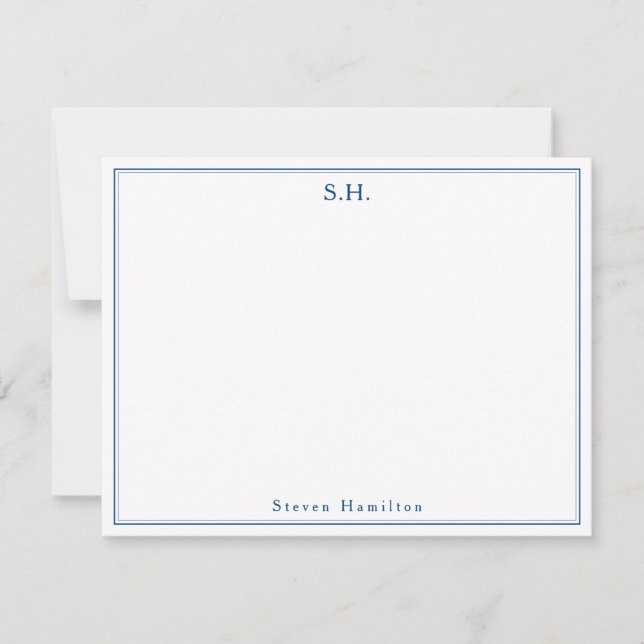 Modern Classic Navy Blue Monogram Name Minimalist Card (Front)