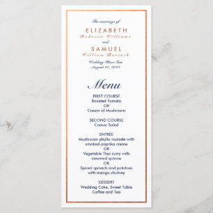 Modern Classic Navy Faux Copper Wedding Menu