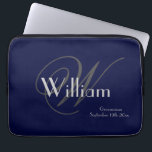 Modern Classic Personalized Name   Monogram Navy  Laptop Sleeve<br><div class="desc">Thank You Groomsman, Gift for Groomsmen, Modern Classic Personalized Name Monogram Navy laptop sleeve. Click personalize this template to customize it with your Groomsmans monogram last name initial, and the wedding date quickly and easily. Modern Classic Personalized Name Monogram Navy laptop sleevee, is part of the Groomsman Gifts Collection in...</div>