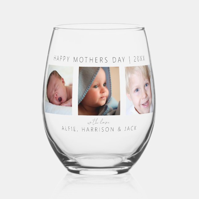 Modern Classic Photo Collage Stemless Wine Glass (Front)