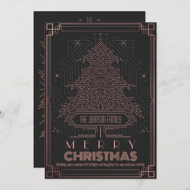 Modern Classic Pink Black Geometric Christmas Tree Holiday Card (Front/Back)