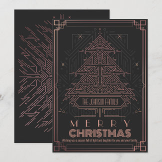 Modern Classic Pink Black Geometric Christmas Tree Holiday Card