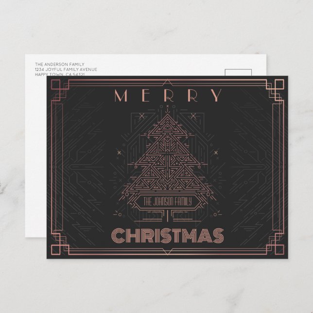 Modern Classic Pink Black Geometric Christmas Tree Holiday Postcard (Front/Back)