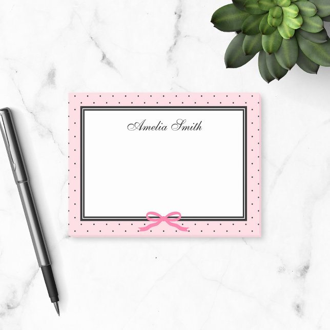 Modern Classic Pink Black Polka Dot Pink Ribbon Post-it Notes (Creator Uploaded)