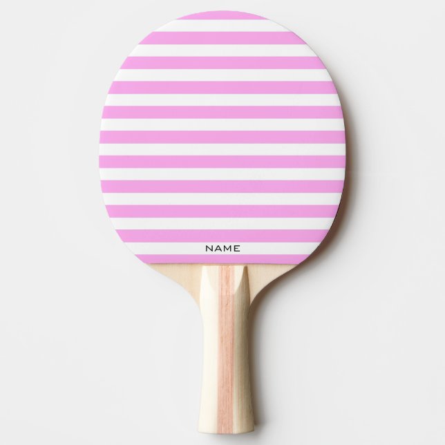 Modern Classic Pink White Stripes Custom Name   Ping Pong Paddle (Front)