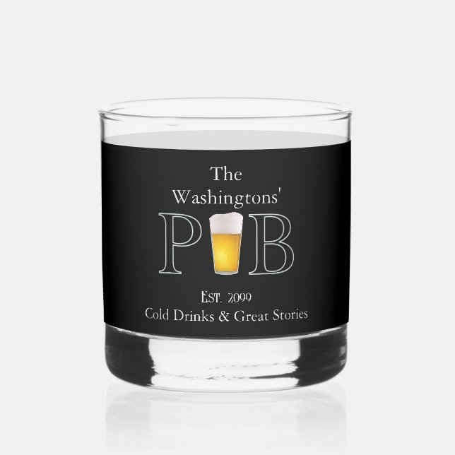 Modern Classic Pub Drinking Rocks  Whiskey Glass (Front)