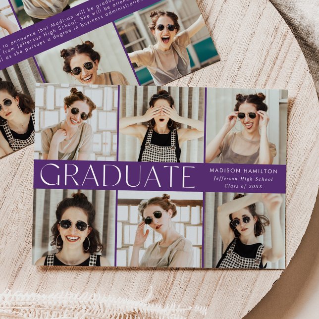 Modern Classic Purple 12 Photo Graduation Announcement (Creator Uploaded)
