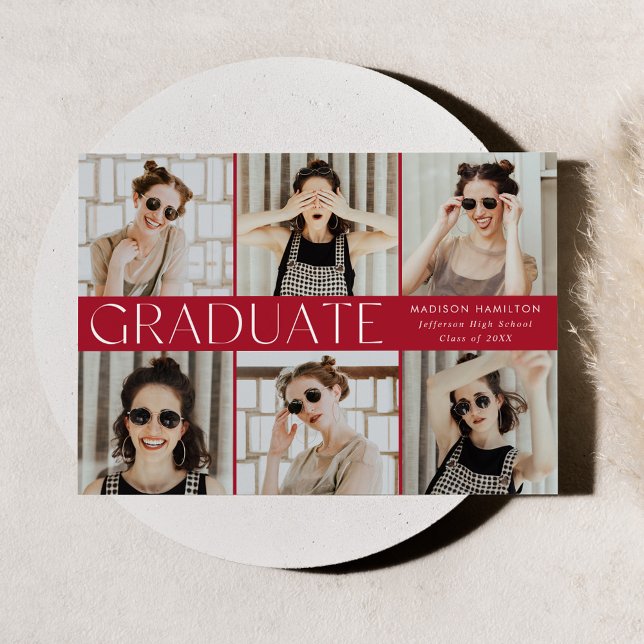Modern Classic Red 6 Photo Graduation Announcement (Creator Uploaded)
