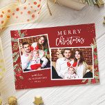 Modern Classic Red and Green Merry Christmas Photo Holiday Card<br><div class="desc">Send your Christmas wishes/message with this Mistletoe Botanical Photo Cards that feature Watercolor Floral and Berries with a little Gold Confetti to highlight your greeting message. (1) For further customization, please click the "customize further" link and use our design tool to modify this template. (2) If you prefer Thicker papers...</div>