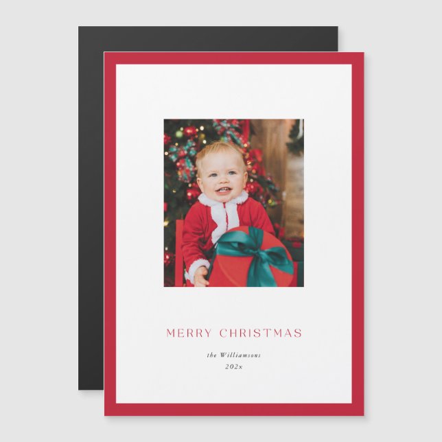 Modern Classic Red Frame Christmas Photo Card (Front/Back)