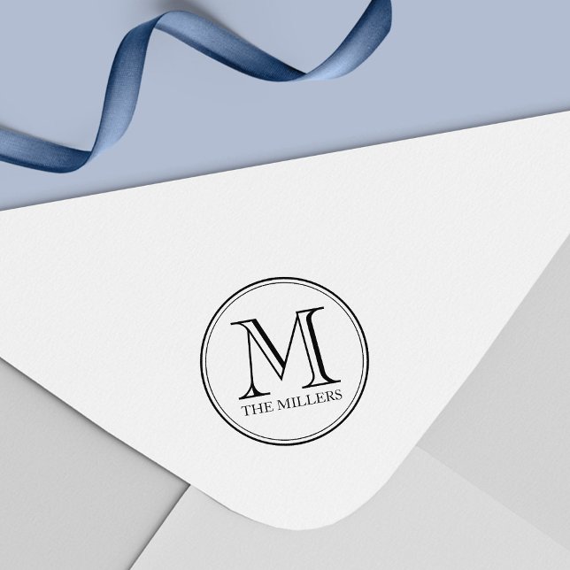Modern Classic Round Border Family Name Monogram Self-inking Stamp (Creator Uploaded)
