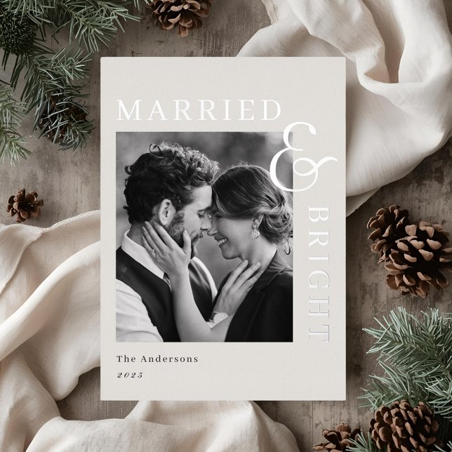 Modern Classic Silver Foil Married and Bright Holiday Card (Creator Uploaded)