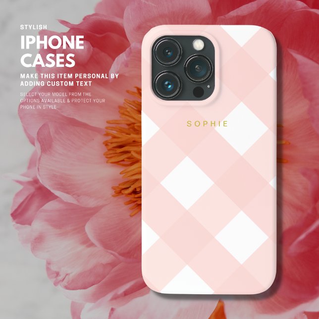 Modern Classic Simple Blush Pink Plaid Monogram Case-Mate iPhone Case (Creator Uploaded)