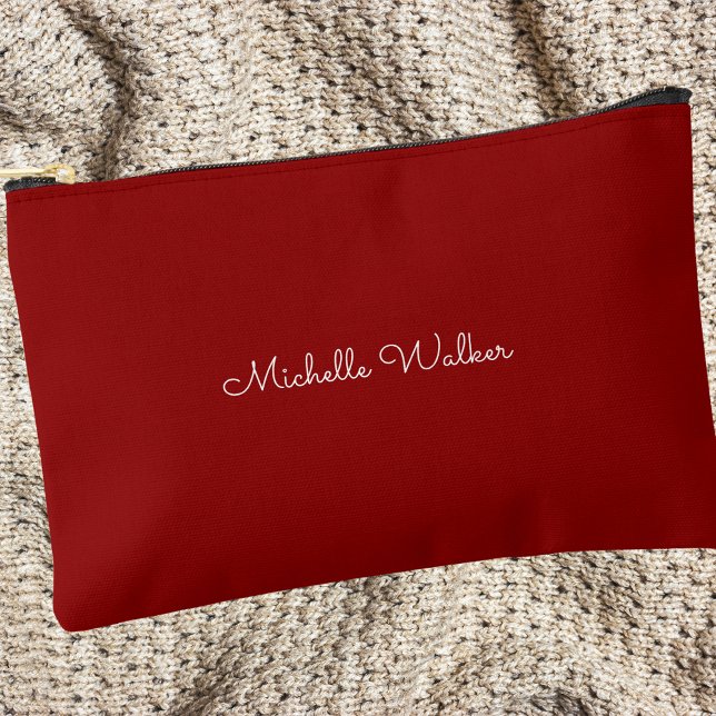 Modern Classic Simple Red & White Monogram Accessory Pouch (Creator Uploaded)