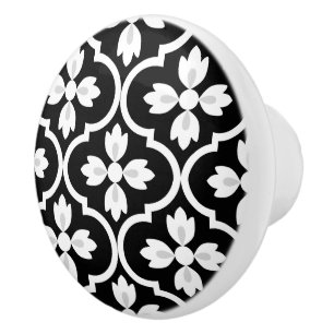 Modern classic Spanish Mediterranean black, white  Ceramic Knob