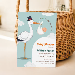 Modern Classic Special Delivery Stork Baby Shower Invitation