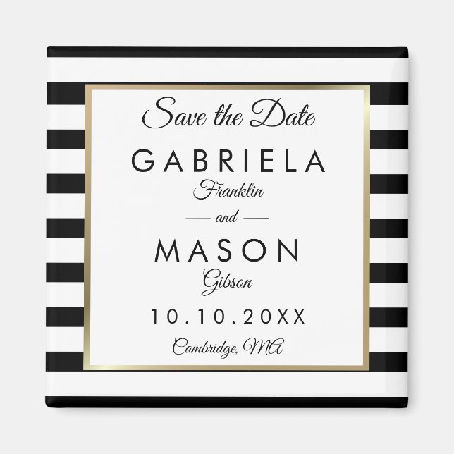 Modern Classic Stripe Save the Date Magnet (Front)