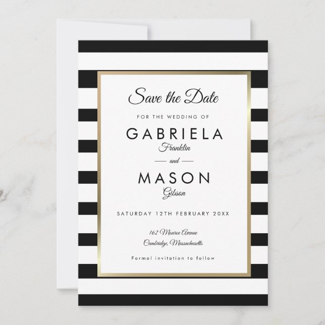 Modern Classic Stripe Wedding Save the Date Invitation (Front)