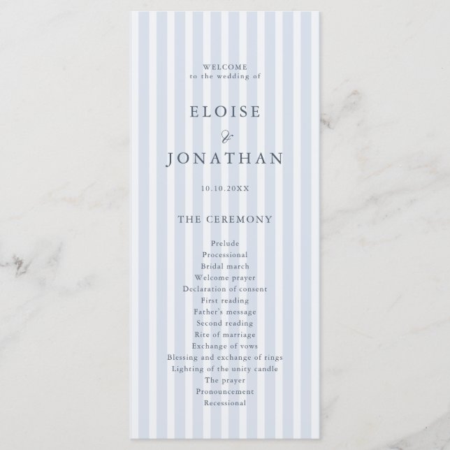 Modern Classic Stripes Dusty Blue Vintage Wedding Program (Front)