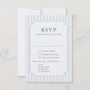 Modern Classic Stripes Dusty Blue Vintage Wedding RSVP Card