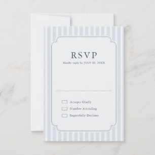 Modern Classic Stripes Dusty Blue Vintage Wedding RSVP Card