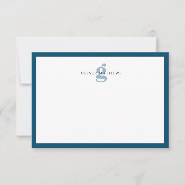 Modern Classic Typographic Navy Blue Monogram Card (Front)