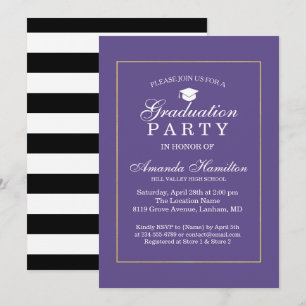Modern Classic Ultra violet gold Frame Graduation Invitation