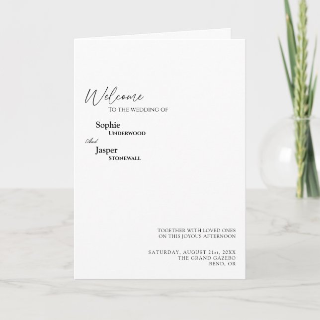 Modern Classic Wedding Folded Program (Front)