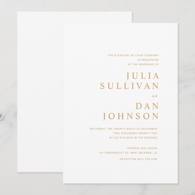 Modern Classic Wedding Invitation Right Justified (Front/Back)