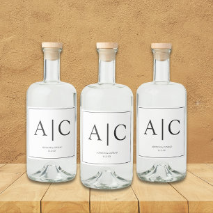 Modern Classic White Monogram Wedding Liquor Bottle Label