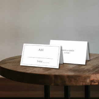  Modern Classic White Monogram Wedding  Place Card