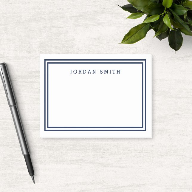 Modern Classic White with Double Navy Blue Borders Post-it Notes (Creator Uploaded)