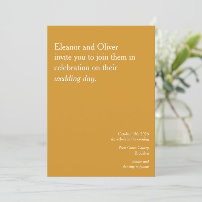 Modern Classic Yellow Stylish Minimalist Wedding Invitation (Standing Front)