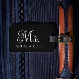 Modern Classy Black and White Personalized Luggage Tag