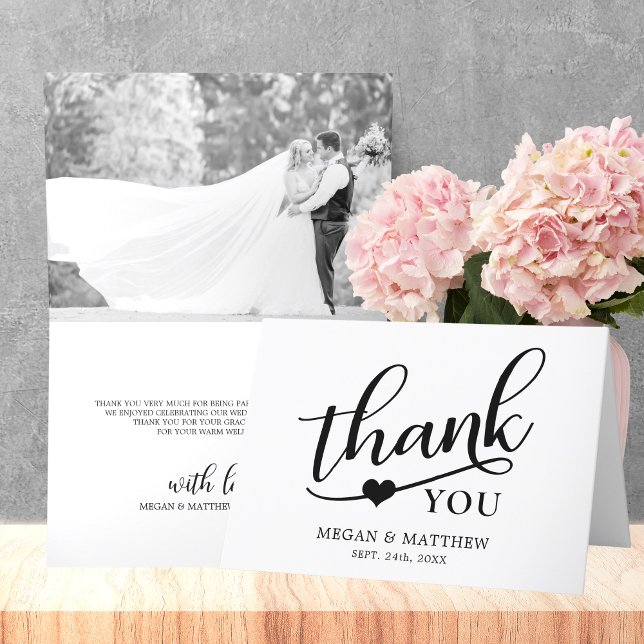 Modern Classy Black White Wedding Thank You PHOTO Card (Creator Uploaded)