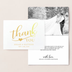 Modern Classy Black White Wedding Thank You PHOTO Foil Card
